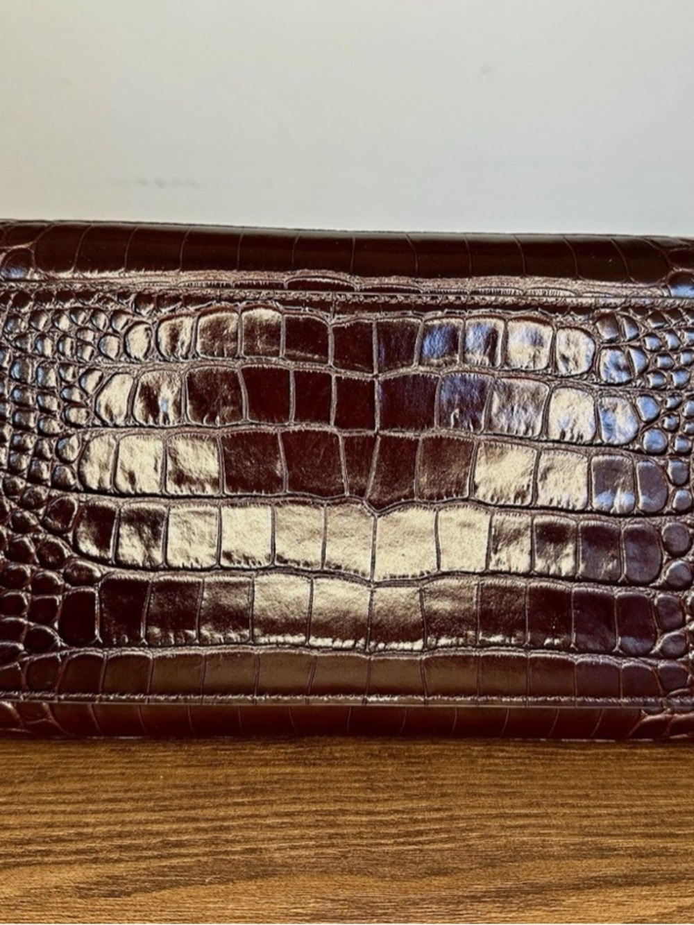 Tory Burch Croc-Embossed Leather Top Handle Bag in Dark Brown - Picture 8 of 8